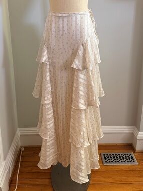 Free People Cream Tiered Ruffle Maxi Skirt